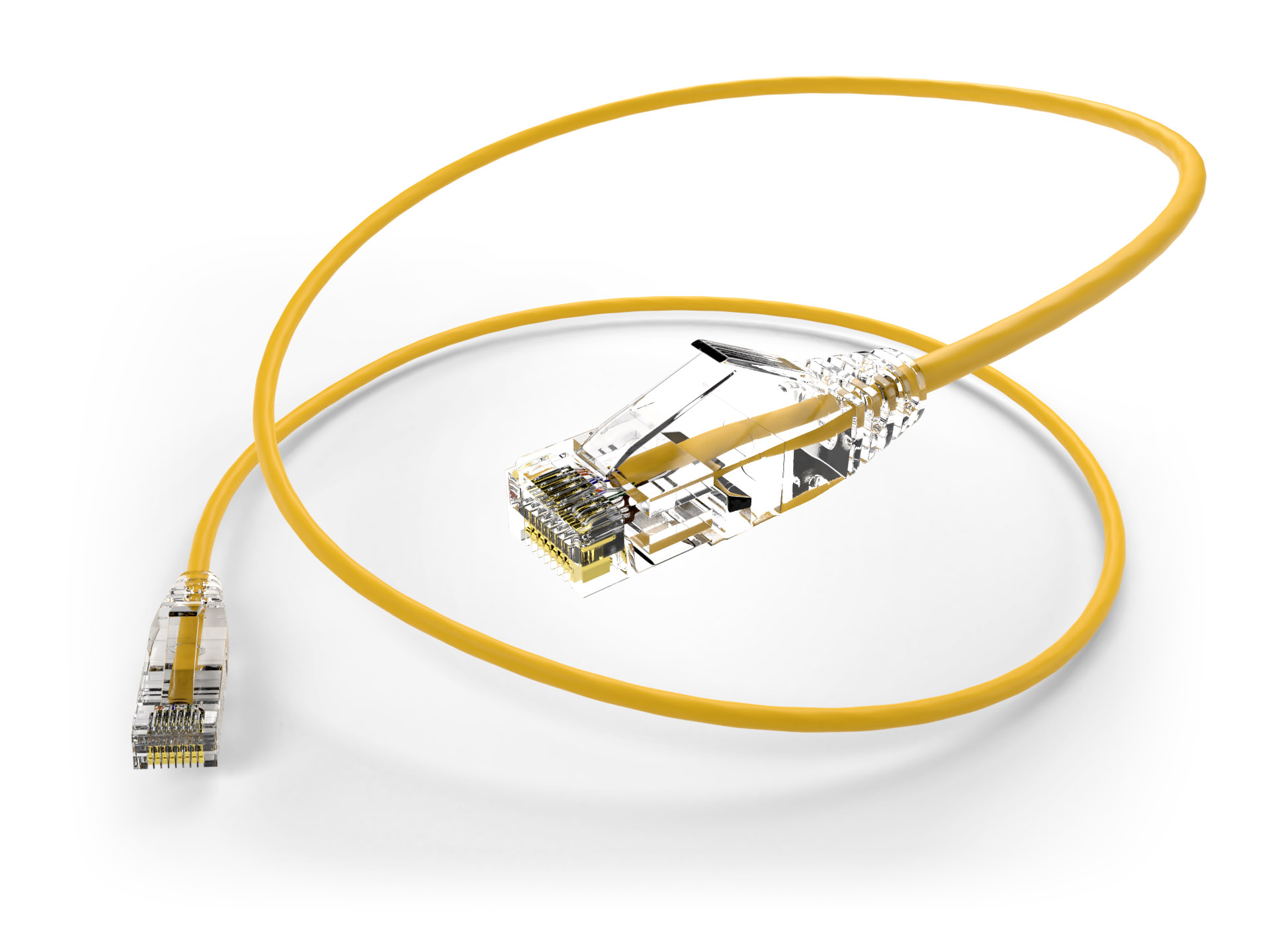 image of a 28AWG cat6a yellow patch cable connector