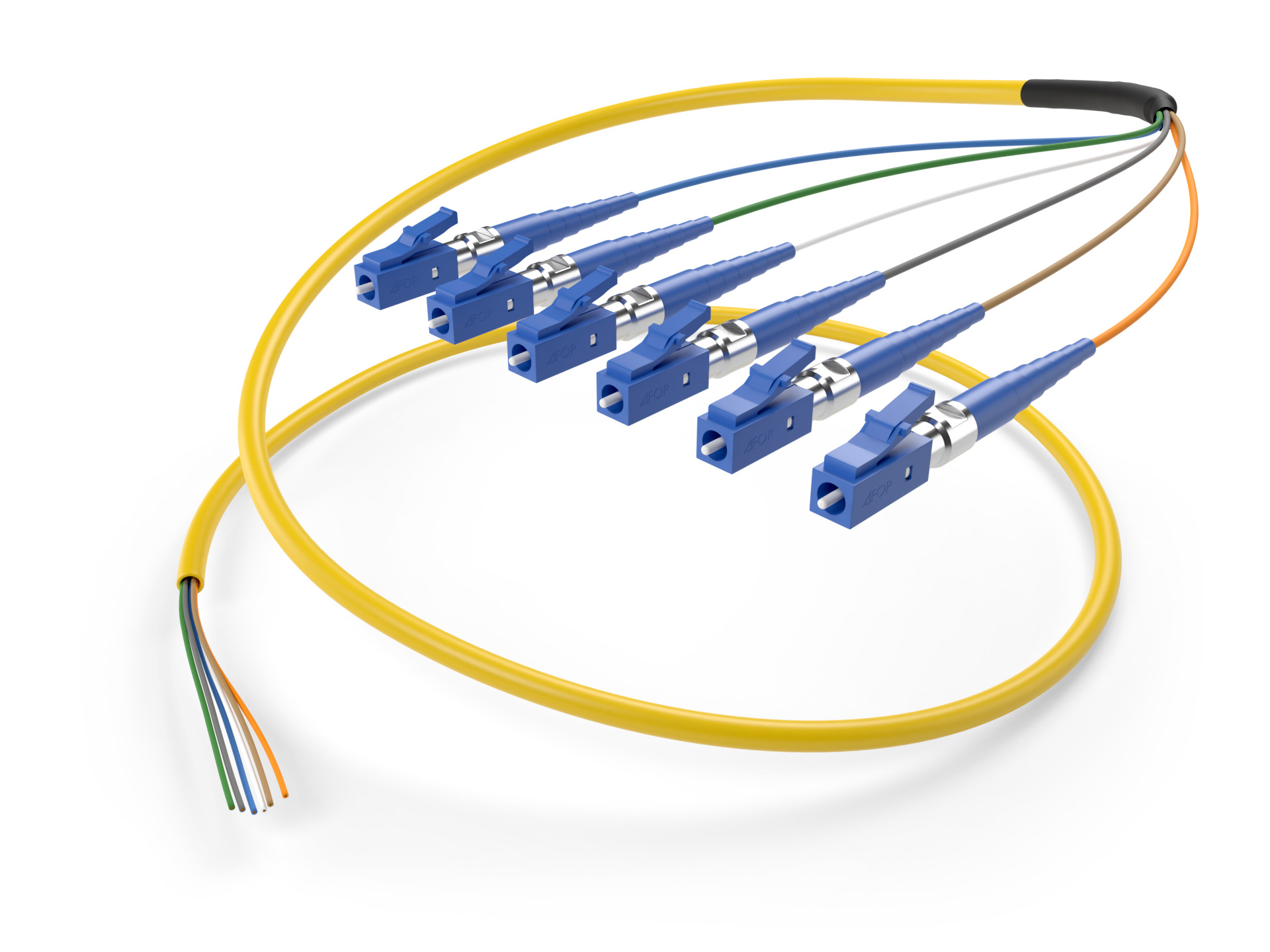 Image of 6 fiber LC singlemode fiber optic pigtail cable